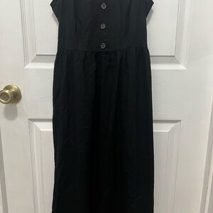 Simple Black Button-Front Midi Dress